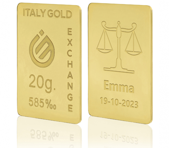Lingotto Oro segno zodiacale Bilancia 14 Kt da 20 gr. IGE GOLD